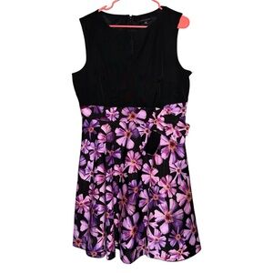 Alex Marie Black Purple Sleeveless Fit and Flare Floral Dress Sz 16  - NWT